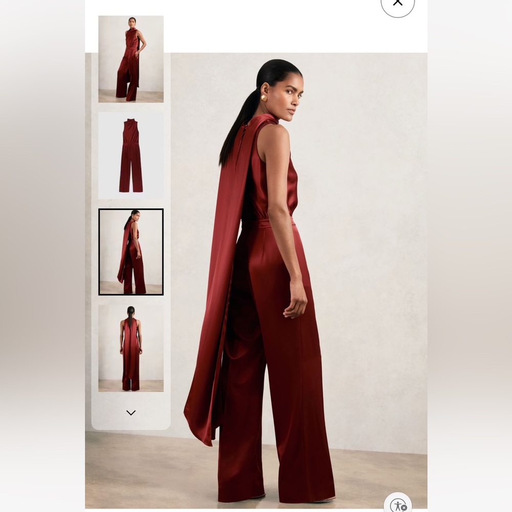 Reiss Sleeveless Satin Jumpsuit in Burgundy - Picture 2 of 2